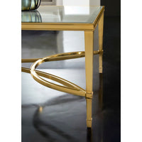 Additional view of Brielle Rectangle Cocktail in gold and clear, featuring polished finish and a rectangular glass top.