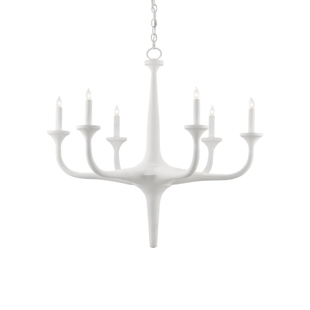 Albion White Chandelier, shown in white with metal, gesso, and chain-hung ceiling suspension.