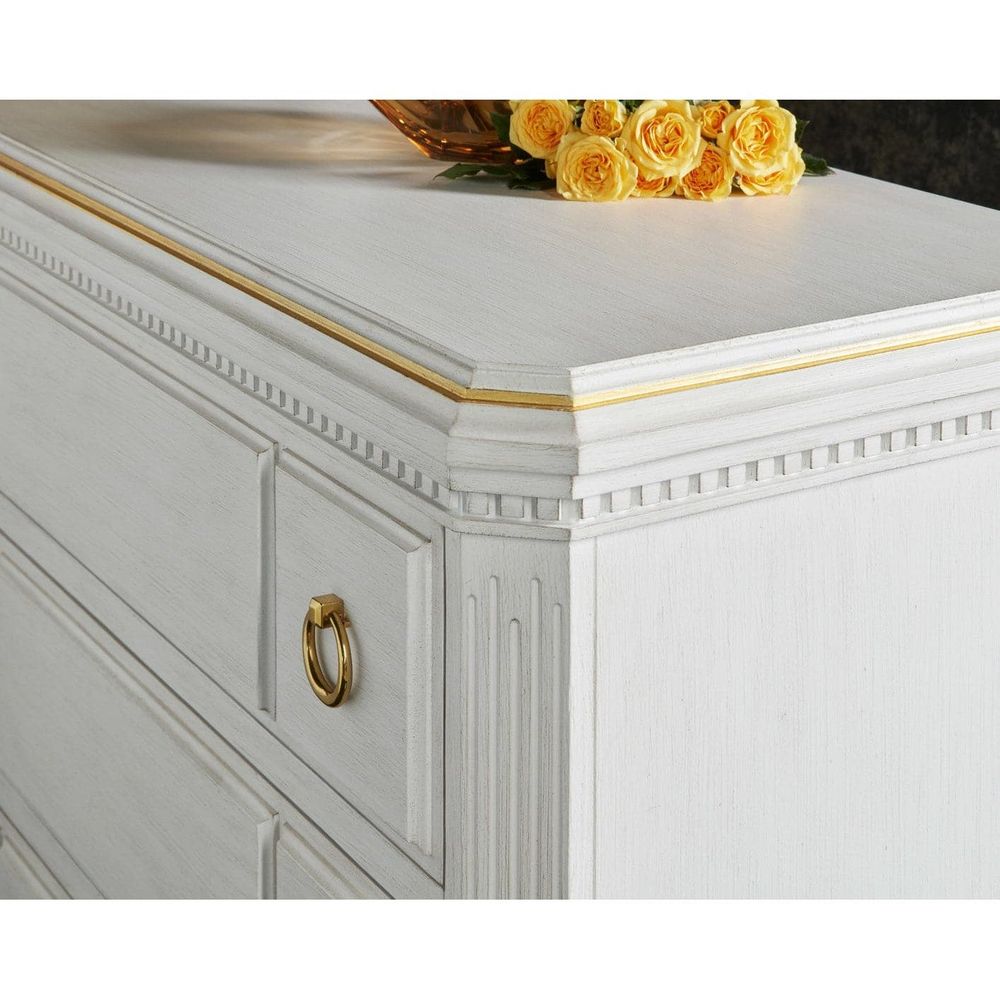 Alternate view of Covington Three Drawer Bedside Chest in ivory white and off-white.