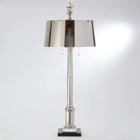 Library Lamp, shown in polished nickel silver and black with metal, marble, and dual pull-chain switches.