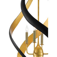 Alternate view of Trephine Black & Gold Chandelier, featuring wrought iron, metal, and chain-hung suspension.