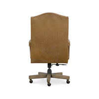Additional view of Rochelle Executive Swivel Tilt Chair in camel and tan, featuring nailhead trim finish and a swivel base.