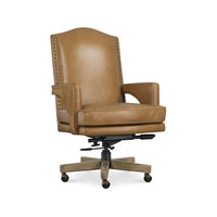 Alternate view of Rochelle Executive Swivel Tilt Chair, featuring nailhead trim finish, leather, metal, and a swivel base.