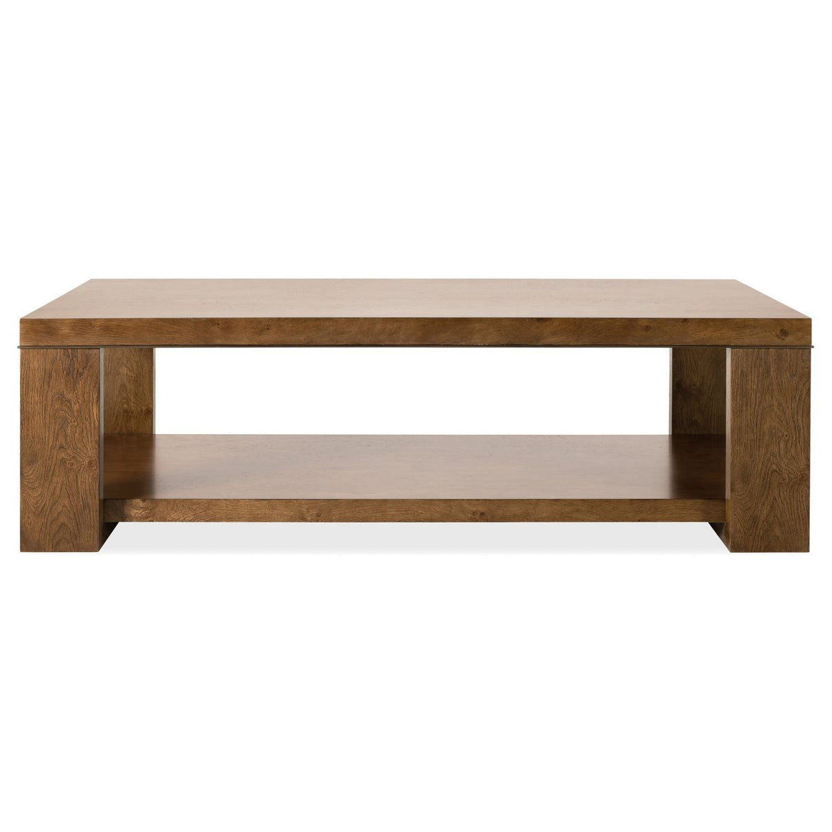 Alternate view of Melange Mulholland Rectangle Cocktail Table in medium brown and warm amber-brown.