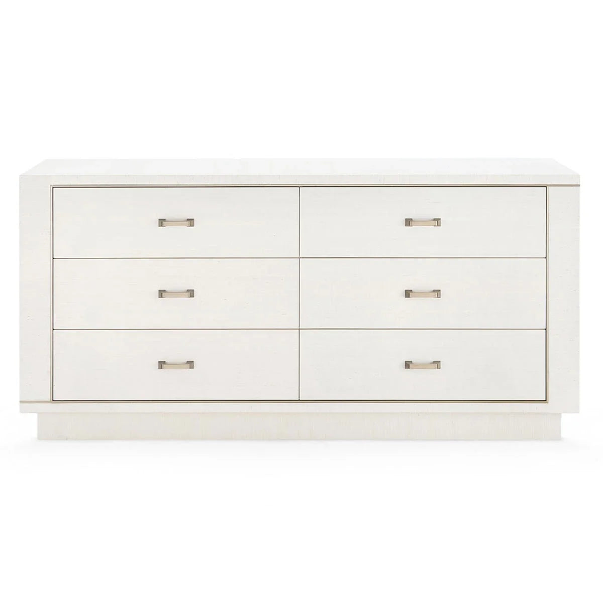 Ethan 6-Drawer, shown in sand white and off-white with grasscloth, metal, and 6 drawers.
