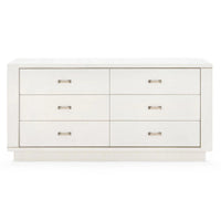 Ethan 6-Drawer, shown in sand white and off-white with grasscloth, metal, and 6 drawers.