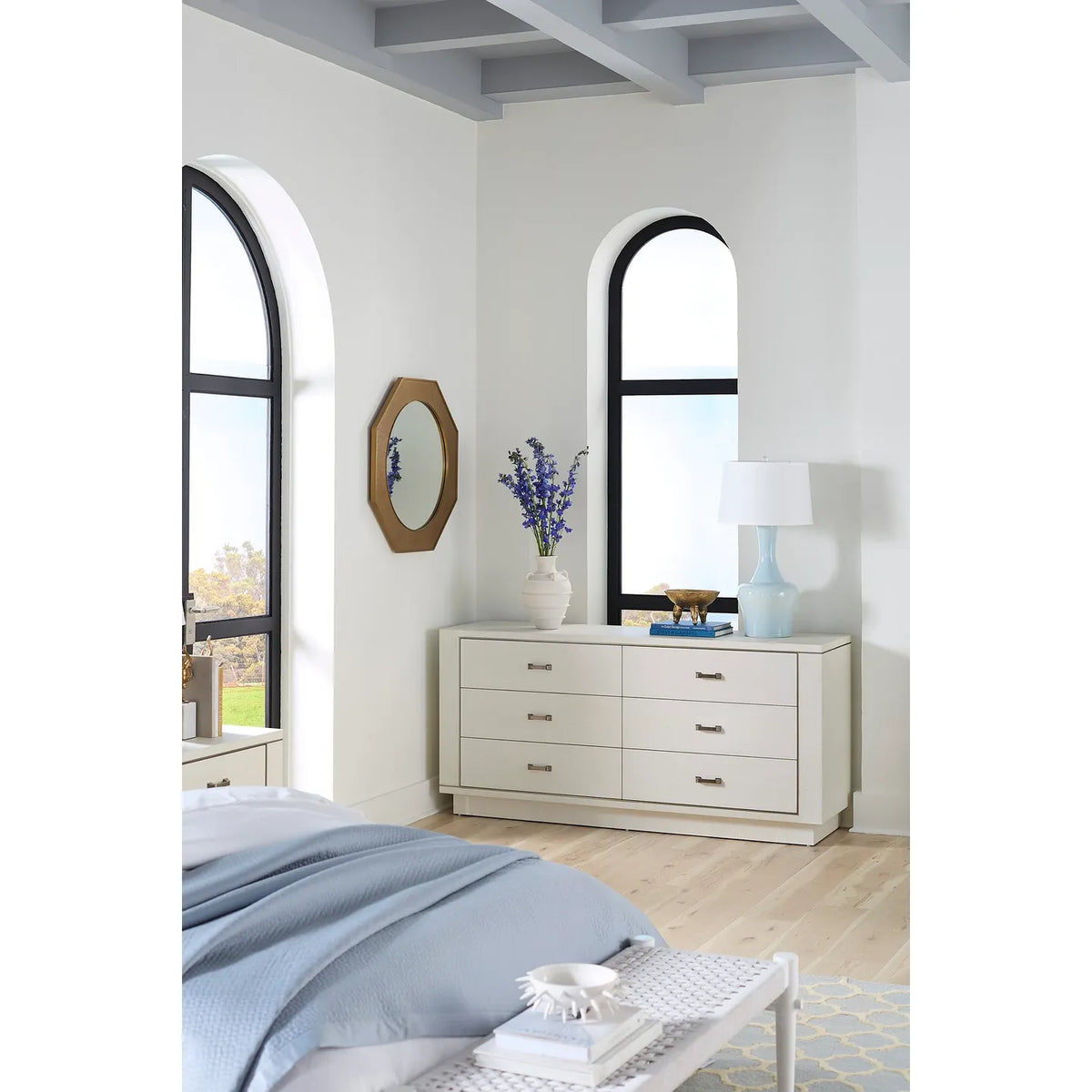 Alternate view of Ethan 6-Drawer, featuring textured finish, grasscloth, metal, and 6 drawers.