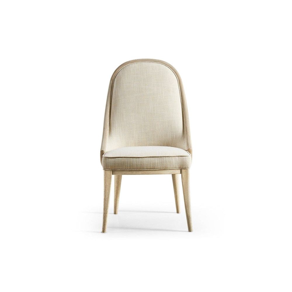 Water Dining Side Chair, shown in cream and light natural wood with fabric, wood, and armless side chair.
