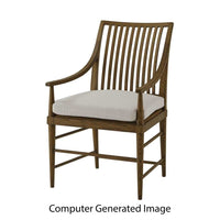 Alternate view of Nova Dining Arm Chair III, featuring oak wood, woven cane, and fixed open arms.