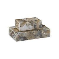 Additional view of Malaga Small Box in beige and taupe, featuring polished finish and lidded storage compartment.