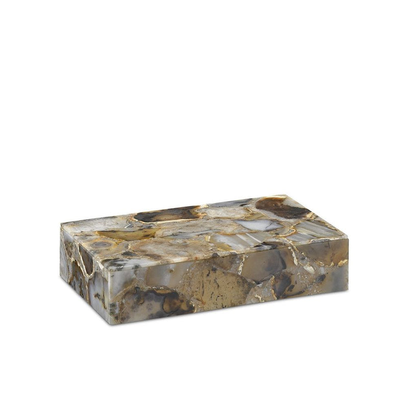 Malaga Large Box, shown in taupe and gray with agate, natural stone, and lidded storage compartment.