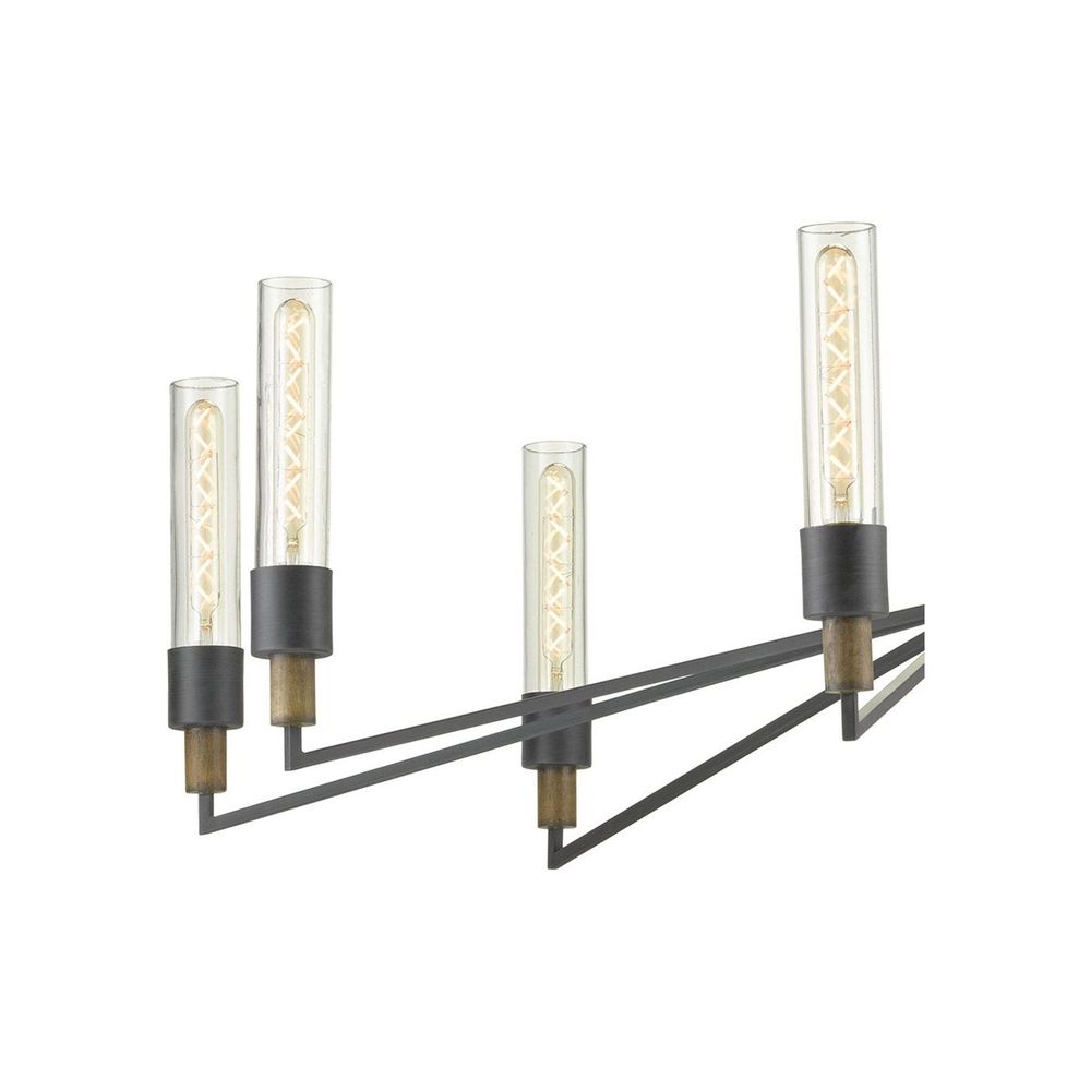 Alternate view of Delgado Black Chandelier, featuring natural wood finish, metal, glass, and chain-hung ceiling suspension.