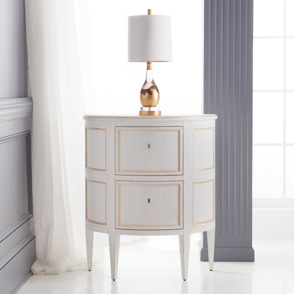 Additional view of Covington Demilune Two Drawer in warm walnut brown and amber burl.