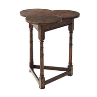 Oak Clover Accent Table, shown in dark brown and espresso brown with wood, oak, and fixed freestanding structure.