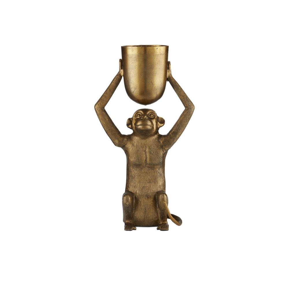 Abu Gold Planter, shown in antique gold and brass-gold with cast aluminum and integrated overhead cup planter.