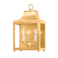 Leigh 2 Light Wall Sconce, shown in gold and pink with metal, glass, and wall-mounting hardware.