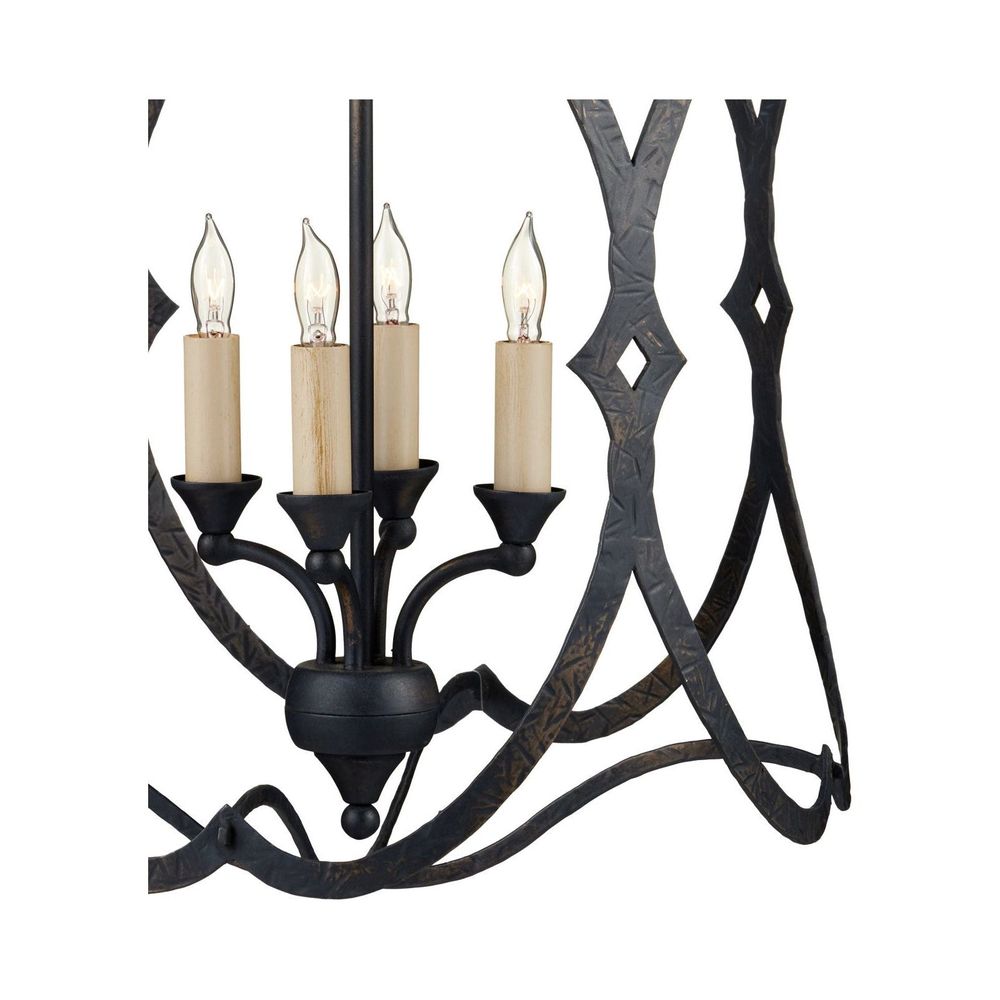 Alternate view of Charisma Small Black Lantern, featuring distressed, wrought iron, metal, and chain-hung ceiling suspension.