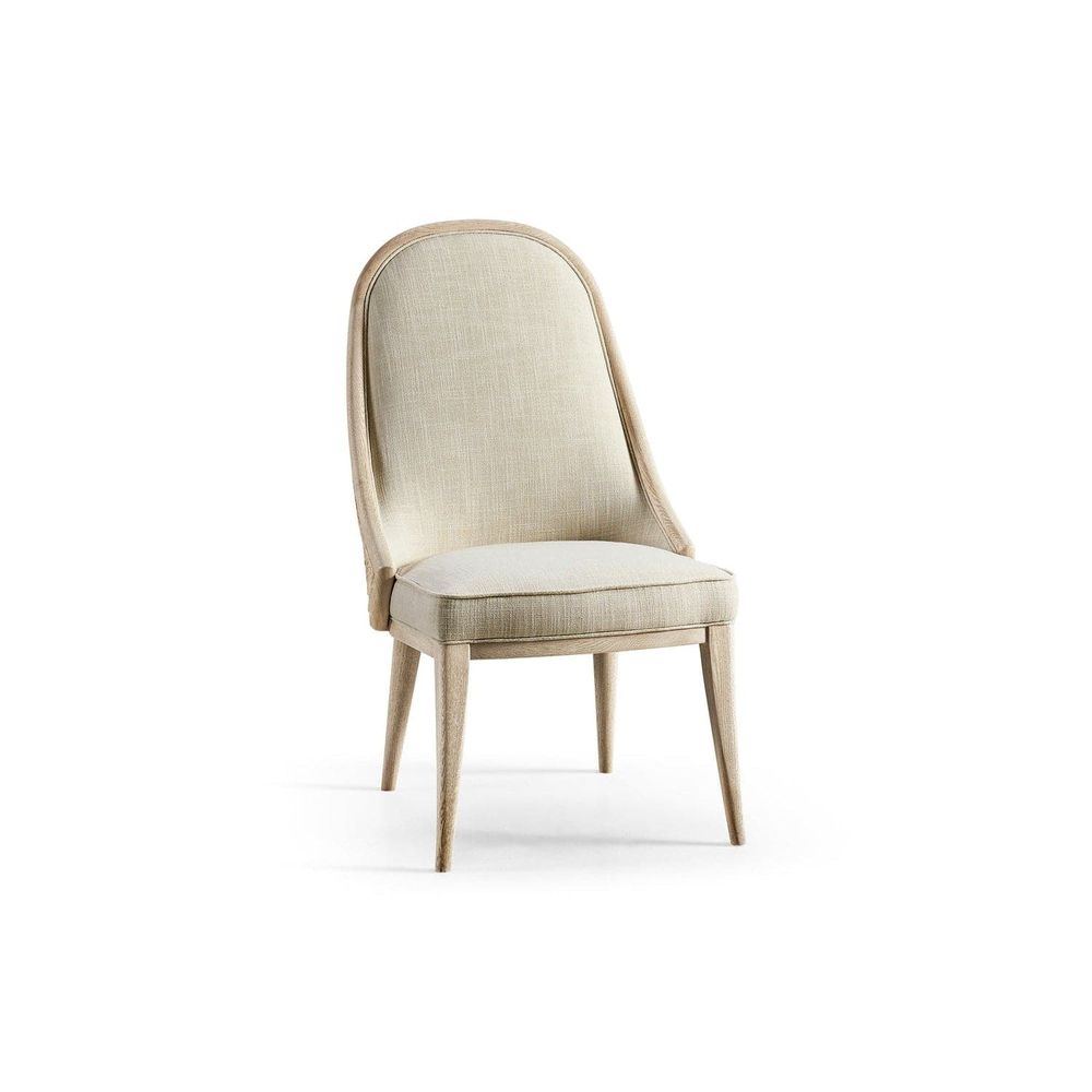 Alternate view of Water Dining Side Chair, featuring woven cane finish, fabric, wood, and armless side chair.