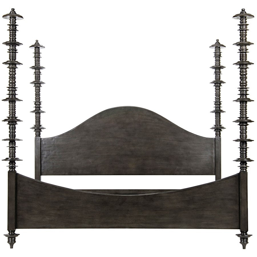 Additional view of Ferret Bed in black and charcoal gray, featuring matte finish and four tall turned posts.