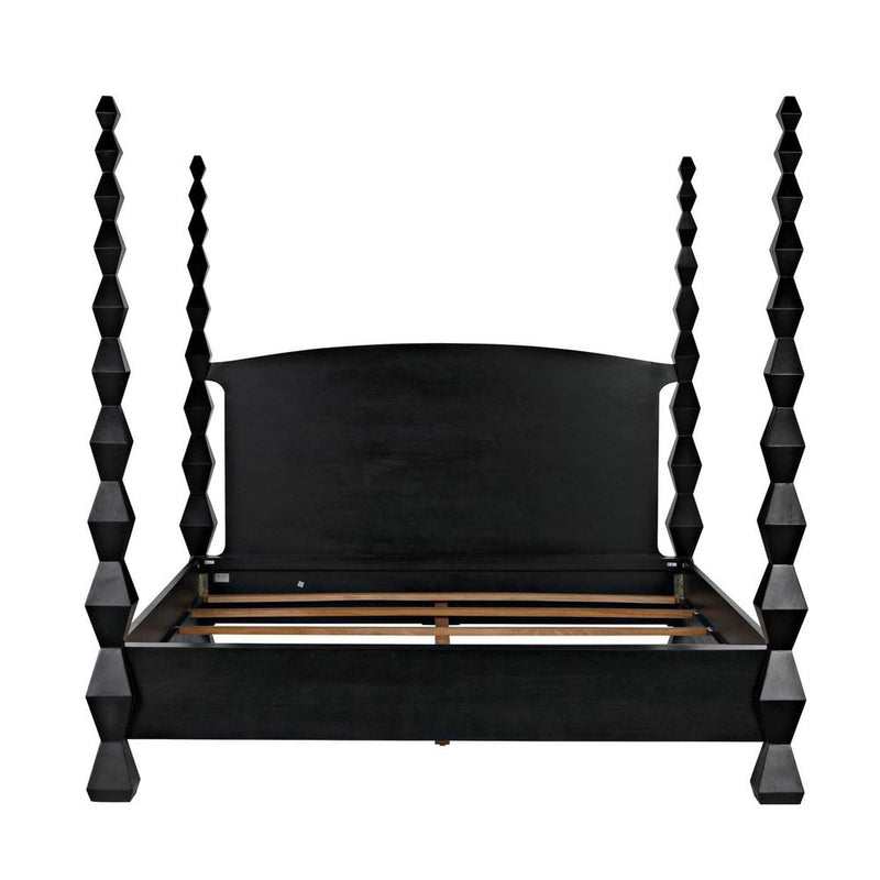 Brancusi Bed, shown in black with wood and four-poster frame.