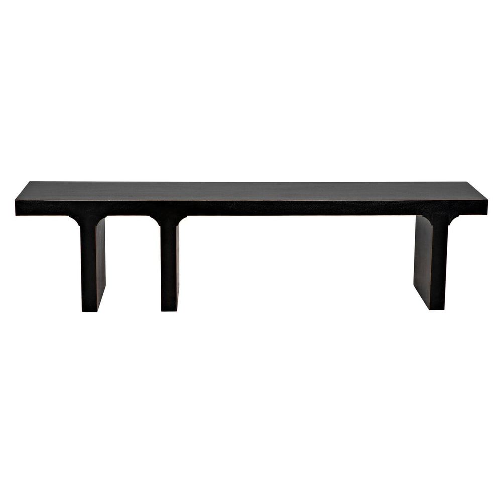 Kir Bench, shown in black with wood and long bench seating.