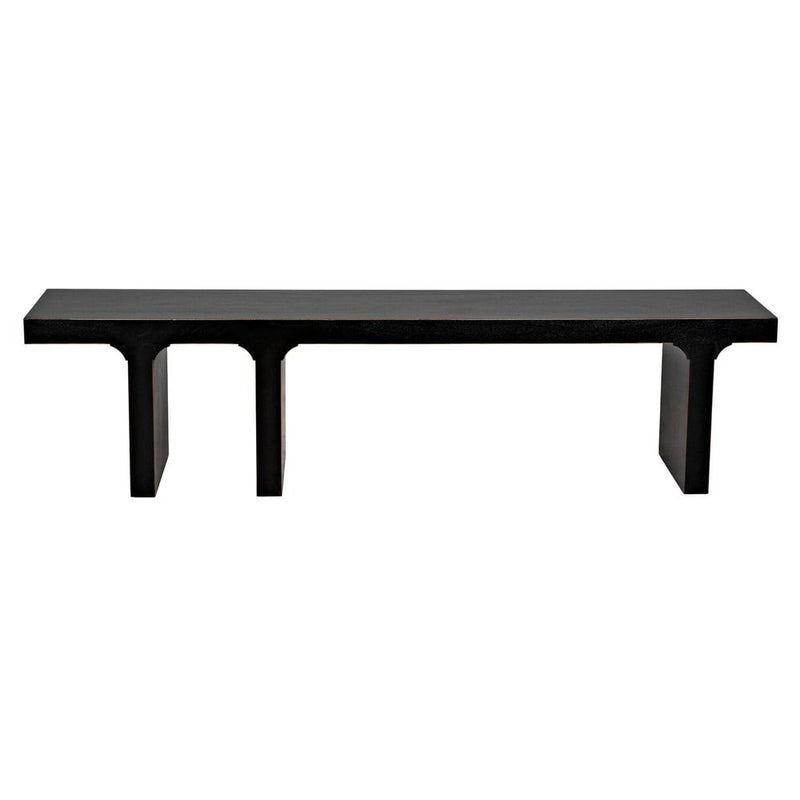Kir Bench, shown in black with wood and long bench seating.