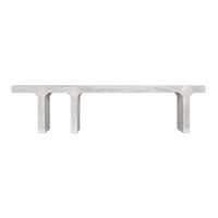 Kir Bench, White Wash, shown in white and off-white with wood and long backless bench seating.
