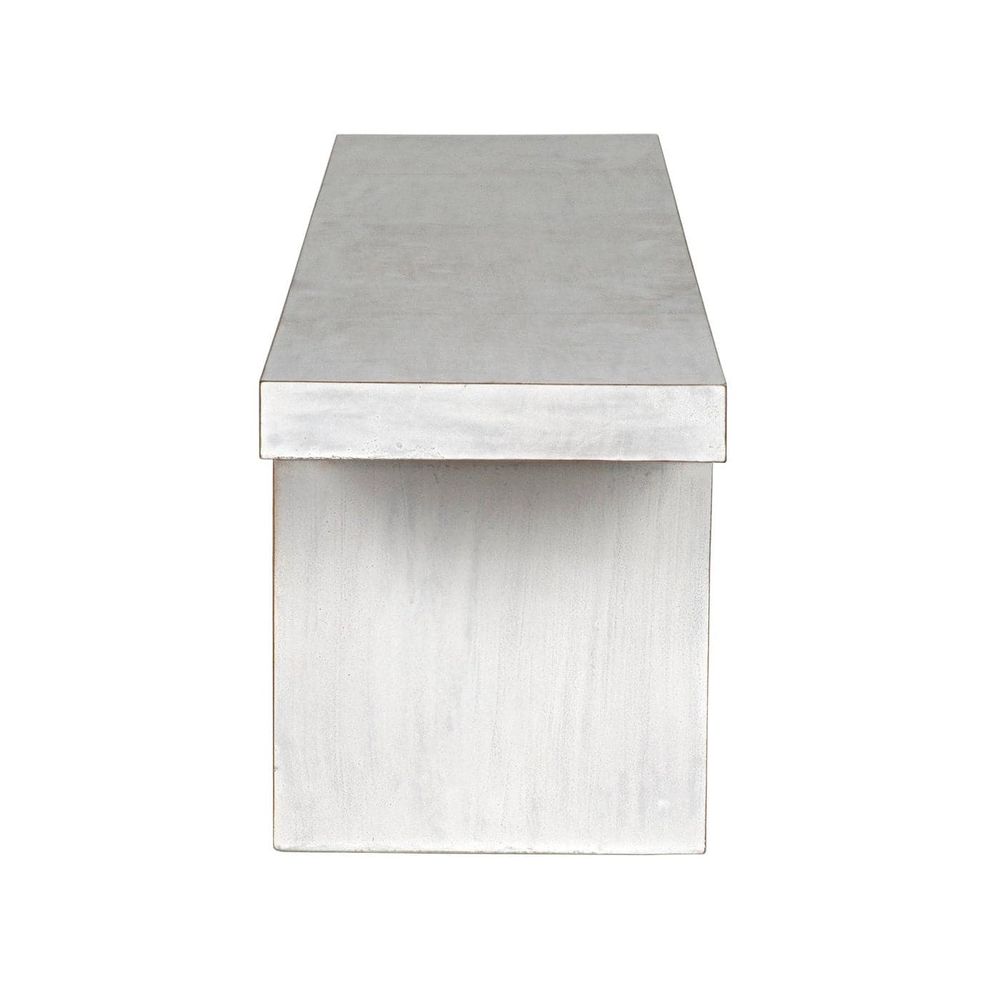 Additional view of Kir Bench, White Wash in white and off-white, featuring whitewash finish and long backless bench seating.