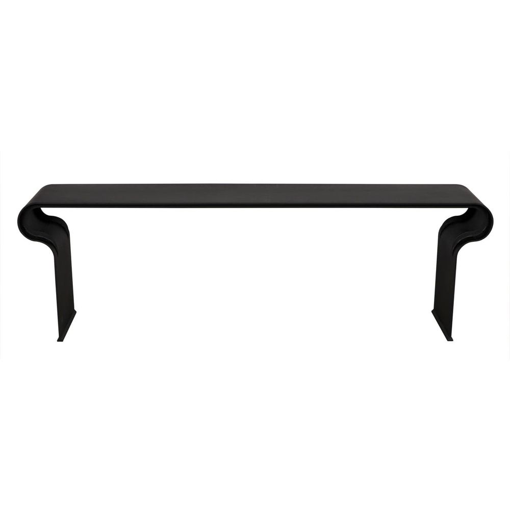 Additional view of Jabali Bench in black, featuring matte finish and integrated continuous bent-metal legs.