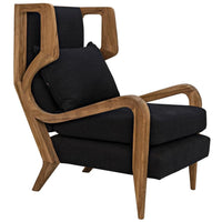 Alternate view of Carol Lounge Chair, featuring matte upholstery finish, teak wood, cotton-linen fabric, and fixed arms.