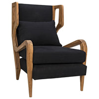 Additional view of Carol Lounge Chair in black and natural teak brown, featuring matte upholstery finish and fixed arms.