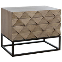 Alternate view of Draco Chest with Steel Stand, featuring matte metal finish, wood, steel, and three full-extension drawers.