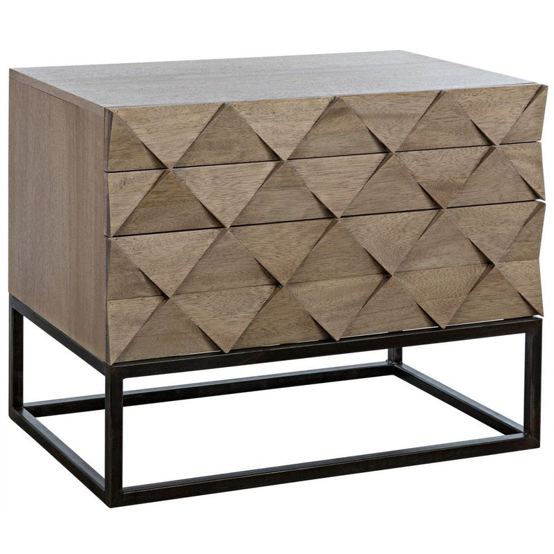 Alternate view of Draco Chest with Steel Stand, featuring matte metal finish, wood, steel, and three full-extension drawers.