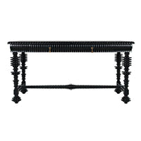 Portuguese Desk, Small (60"), shown in black with wood and two front drawers with pulls.