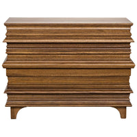 Bernard Chest, shown in walnut brown and medium brown with wood and integrated drawer storage.