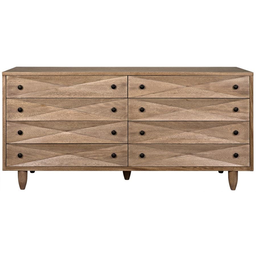 Diamond Double Chest, shown in light brown and natural wood tone with wood and eight drawers in two columns.