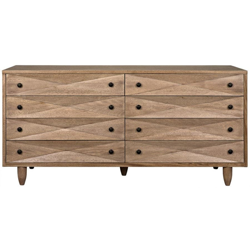 Diamond Double Chest, shown in light brown and natural wood tone with wood and eight drawers in two columns.