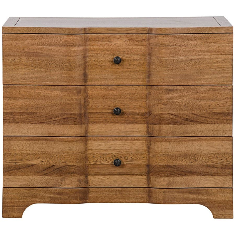 Alternate view of Claudie Chest, featuring stained finish, solid wood, wood veneer, and three full-width drawers.