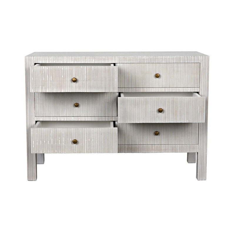 Alternate view of Conrad 6 Drawer Dresser, featuring fluted finish, wood, metal, and six drawers in two columns of three.