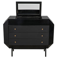 Additional view of Rhiana Dresser in black and brass, featuring brushed brass finish and three full-width drawers.