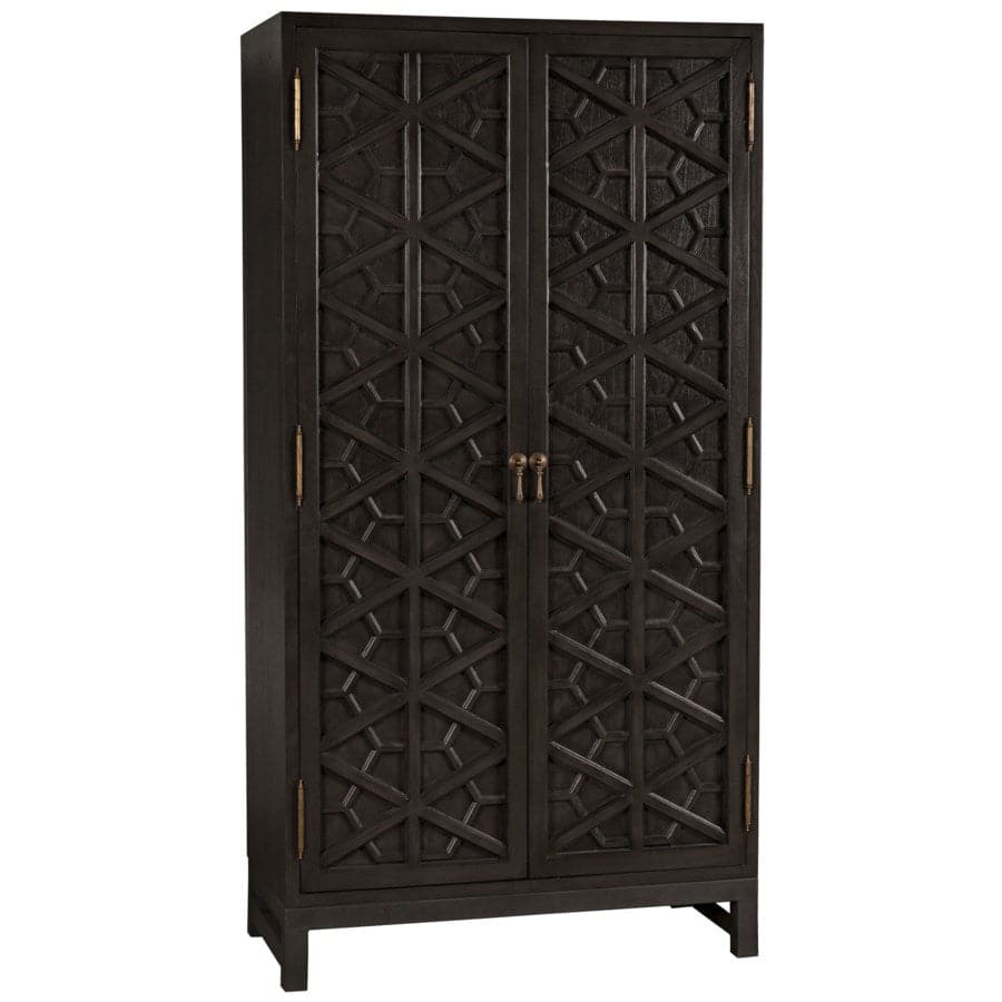 Small Maharadscha Hutch, shown in charcoal and espresso brown with wood, metal, and double hinged doors with central knobs.