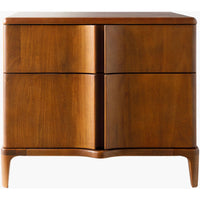 Grande Nightstand, shown in warm medium brown and amber honey with wood and four integrated drawers in 2x2 configuration.