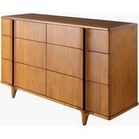 Alternate view of Grande Dresser, featuring smooth clear-coat finish, wood, and multi-drawer integrated storage.