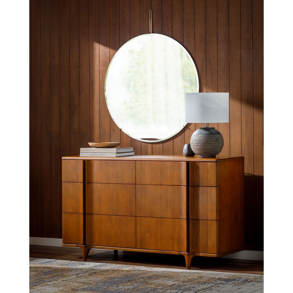 Additional view of Grande Dresser, featuring smooth clear-coat finish, wood, and multi-drawer integrated storage.