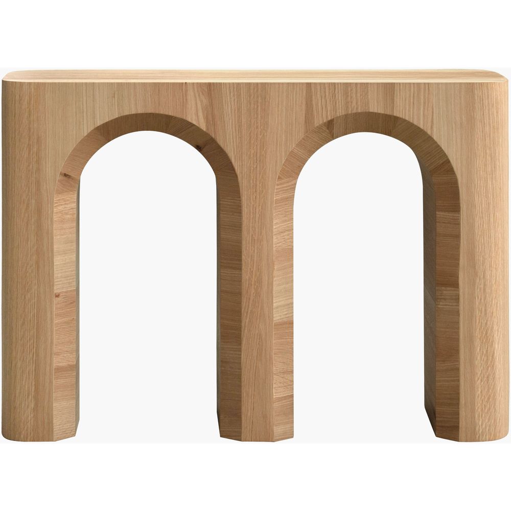 Grayson Console Table, shown in light natural oak with solid wood, oak, and a solid continuous top surface.