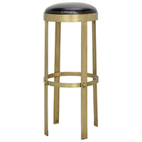 Alternate view of Prince Stool with Leather, Brass Finish in black and antique brass.