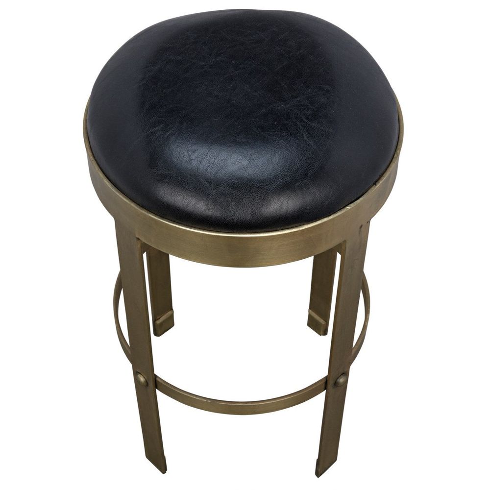 Additional view of Prince Stool with Leather, Brass Finish in black and antique brass.