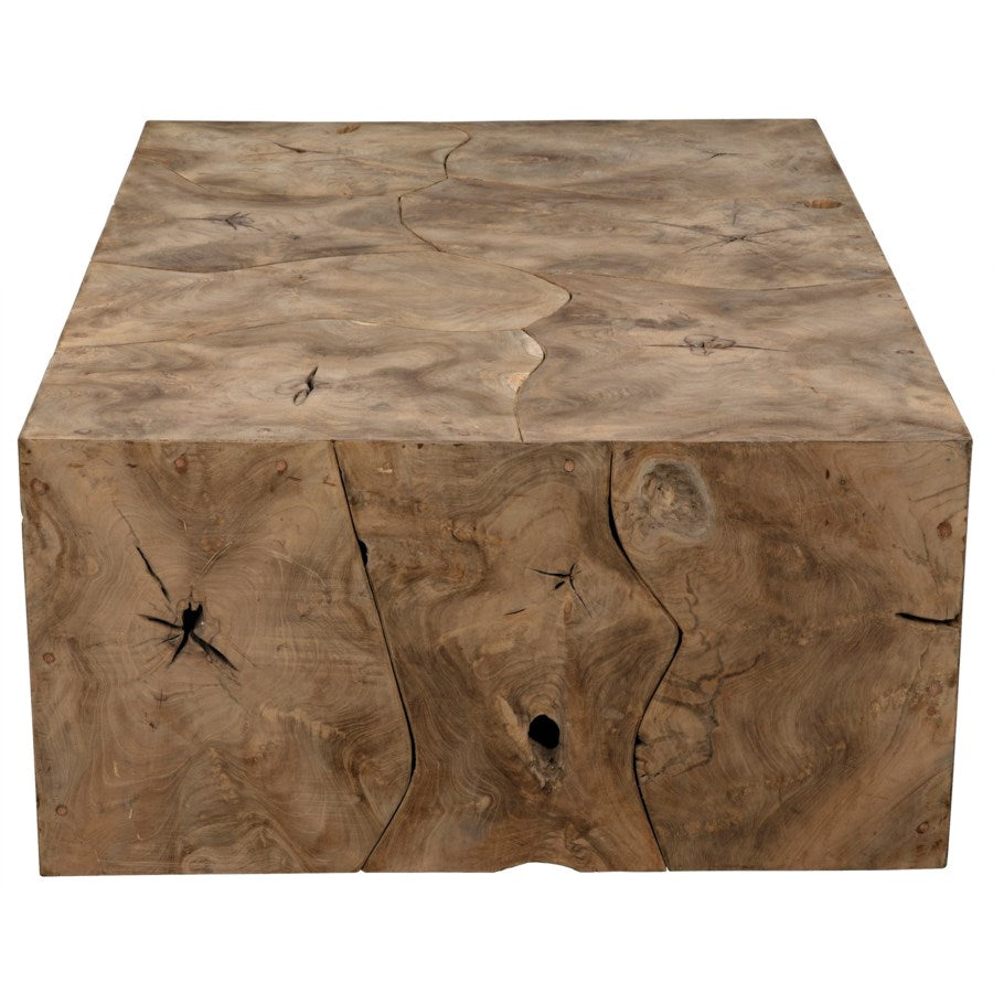 Additional view of Vert Coffee Table in medium brown and tan, featuring natural matte finish and a solid low block base.