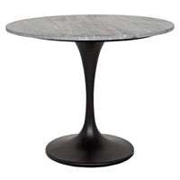 Laredo Bistro Table, shown in gray and black with stone, metal, and a single pedestal base.