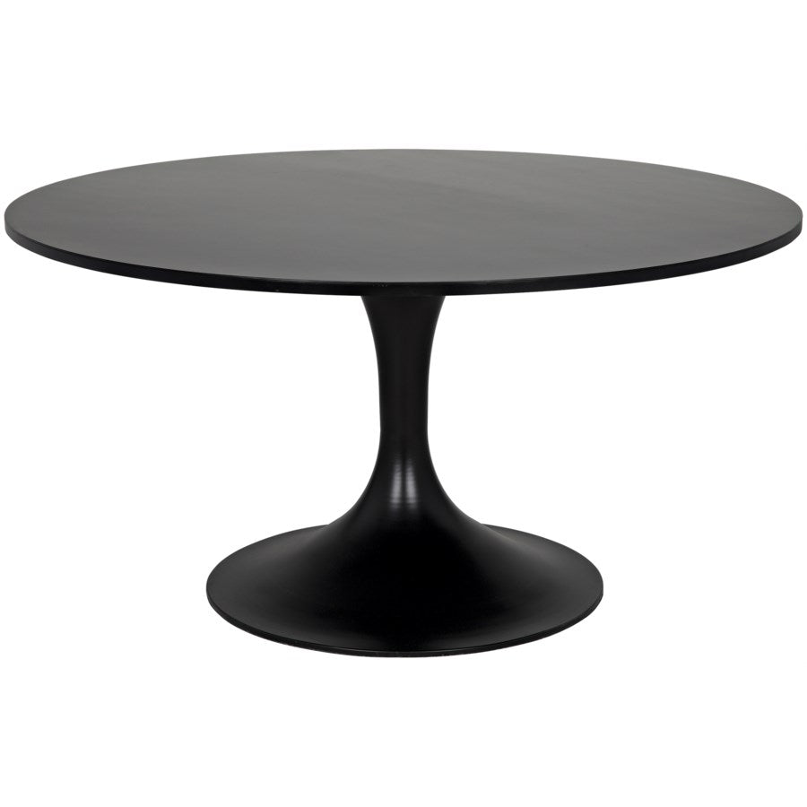 Herno Dining Table, shown in black with iron, metal, and a single pedestal base.